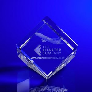 The Charter Company personalised paperweights in crystal - manufactured by Laser Crystal - aviation awards.