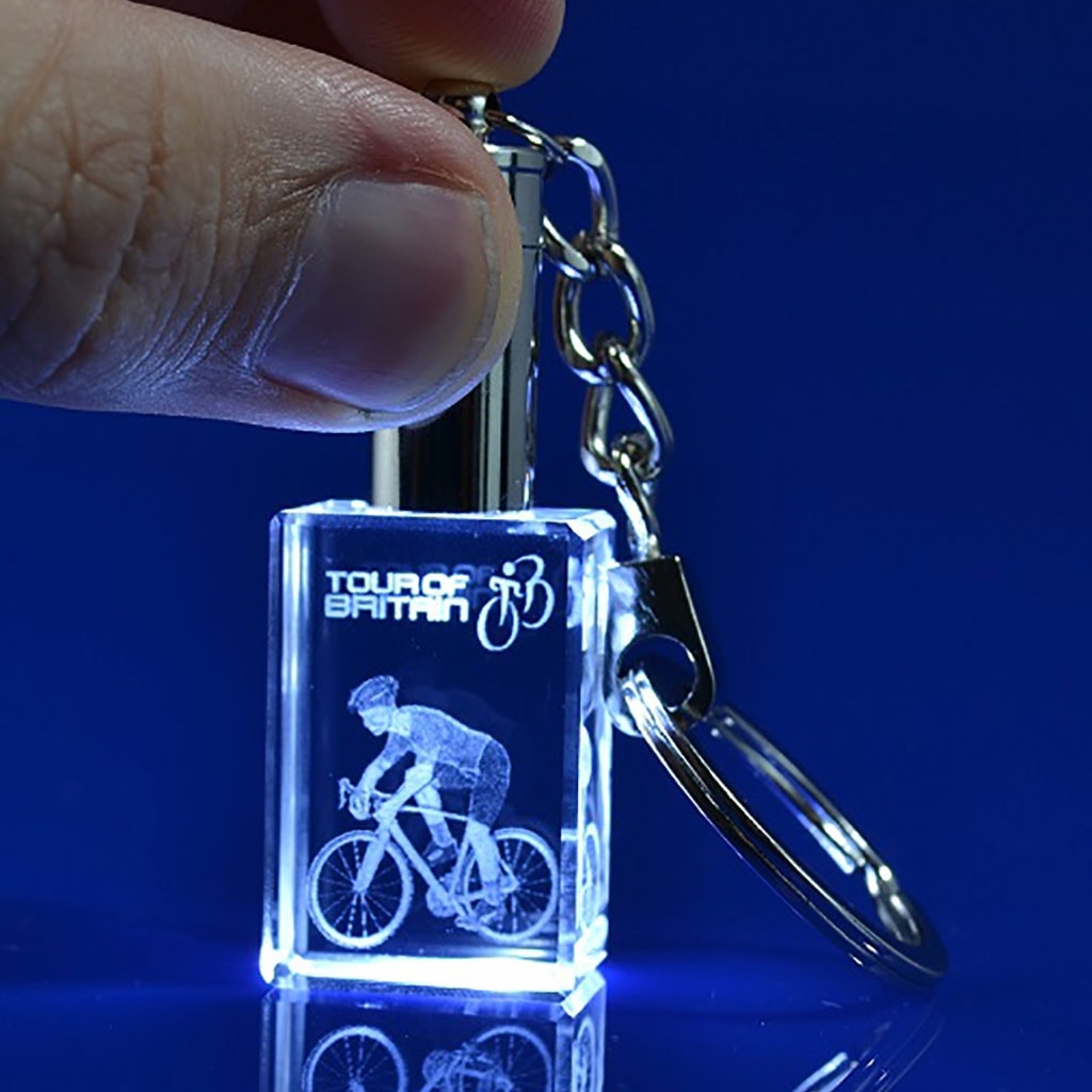 3D laser engraved keyring with push button Led light