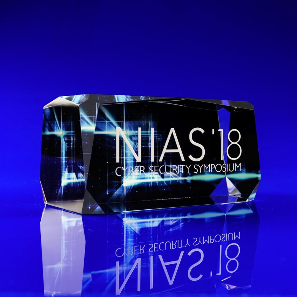 Colour print crystal paperweight NIAS Cyber Security