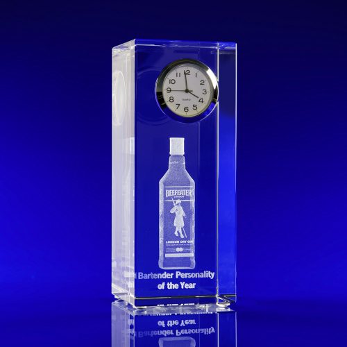 3D Engraved Crystal Clock Award