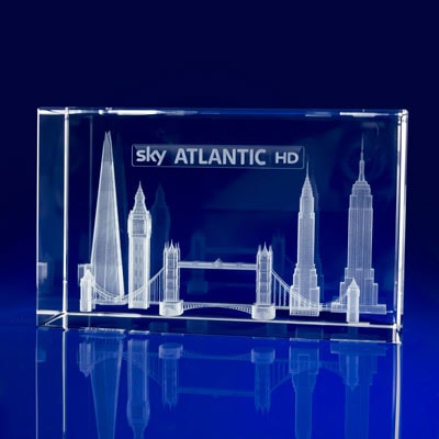 Rectangle Crystal Paperweight Skyline